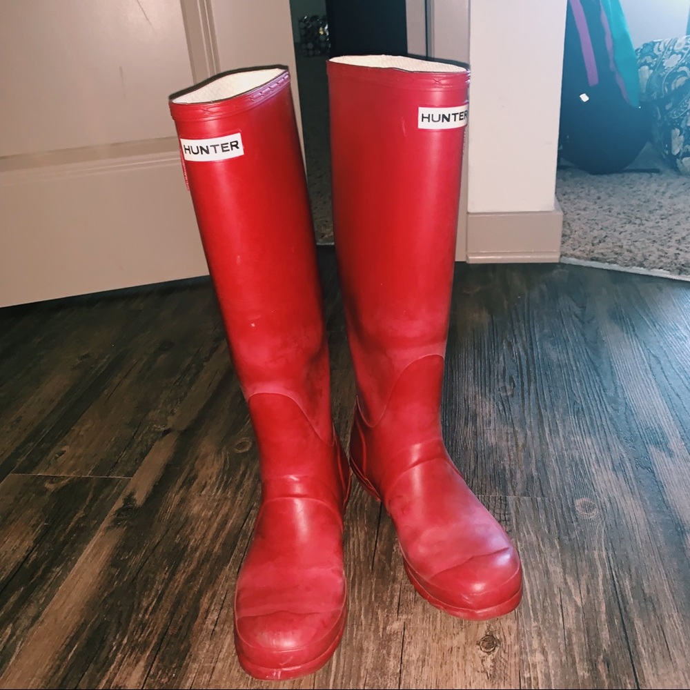 Matte Red Tall Hunter Rain Boots
